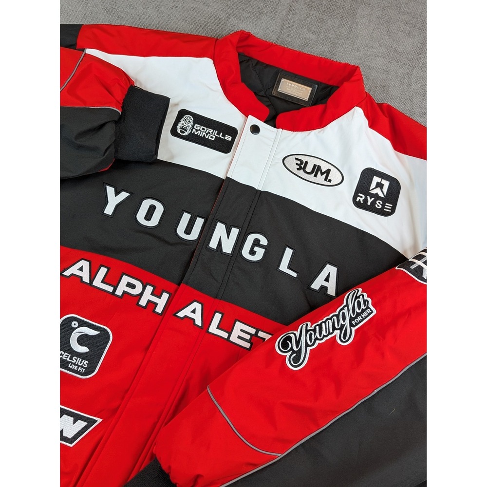 YoungLA Champions Club Jacket Mens XXL Red Black White Racing Patch Model 540